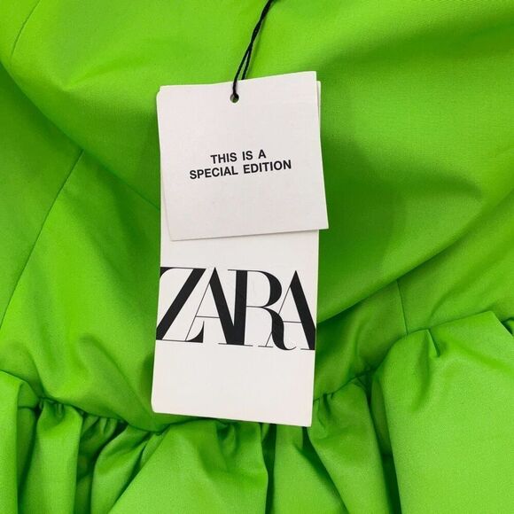NWT Zara Neon Green Limited Edition Strapless Voluminous Peplum Top Medium - Picture 8 of 12